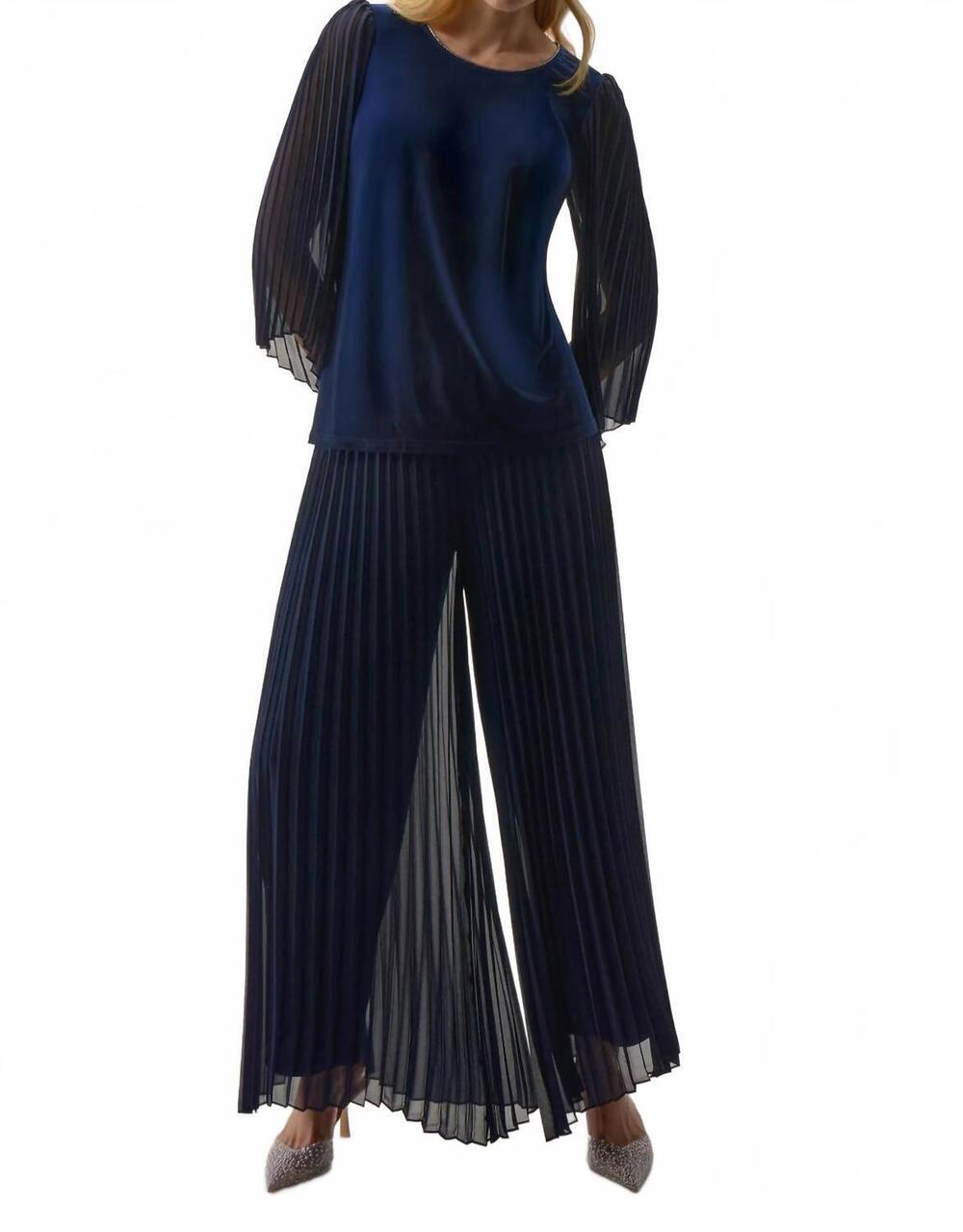 NEW JOSEPH RIBKOFF pleated chiffon wide-leg pants in navy